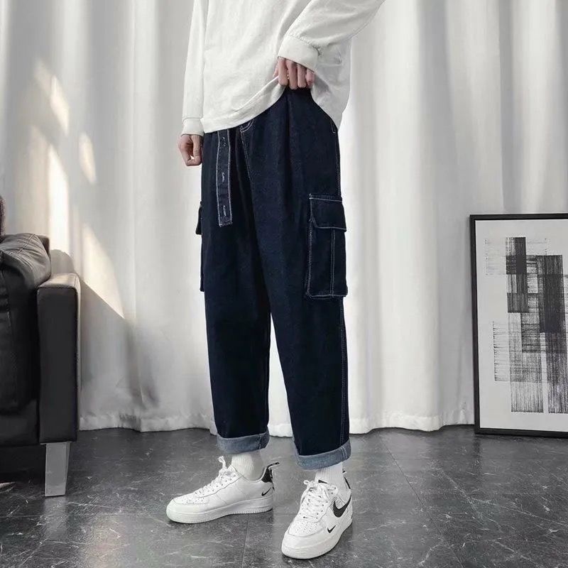 Quần Jeans Nam Ống Rộng Phong Cách Nhật Bản Thời Trang