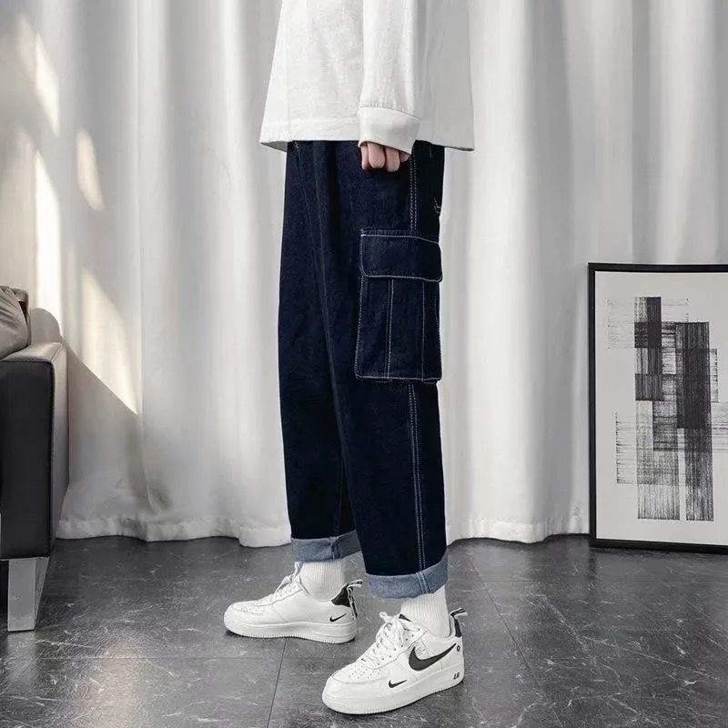 Quần Jeans Nam Ống Rộng Phong Cách Nhật Bản Thời Trang