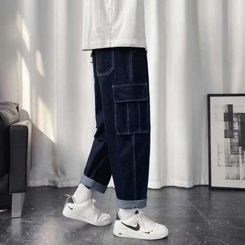 Quần Jeans Nam Ống Rộng Phong Cách Nhật Bản Thời Trang