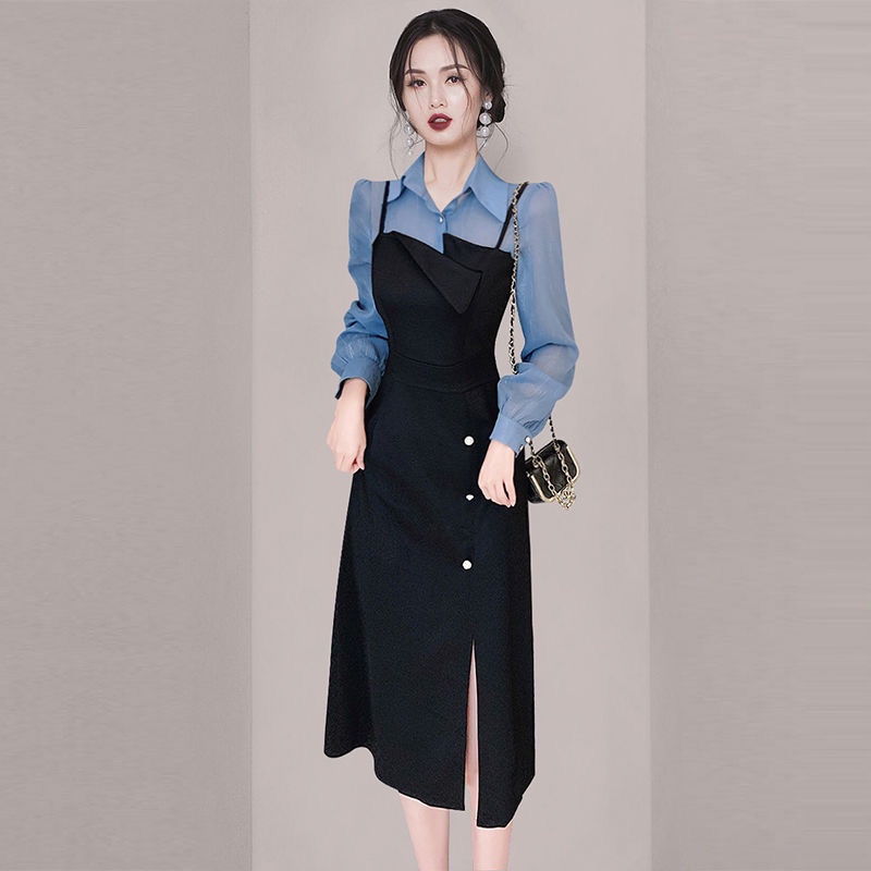 Đầm Giả Hai Mảnh Thiết Kế Mùa Xuân Phong Cách Pháp Cổ Điển Mới Cho Nữ