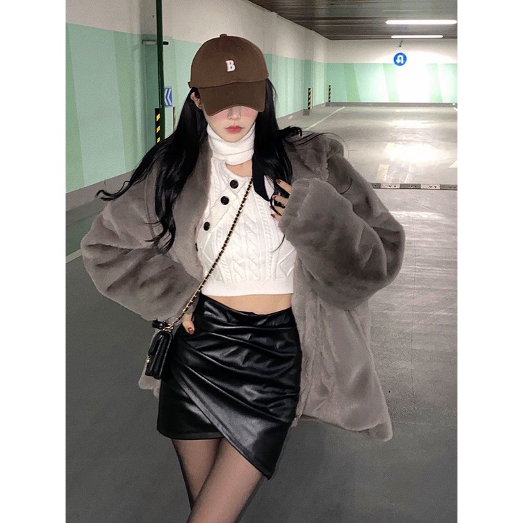 Jiashucheng Chân Váy Da Lưng Cao Thời Trang Xinh Xắn Dành Cho Nữ