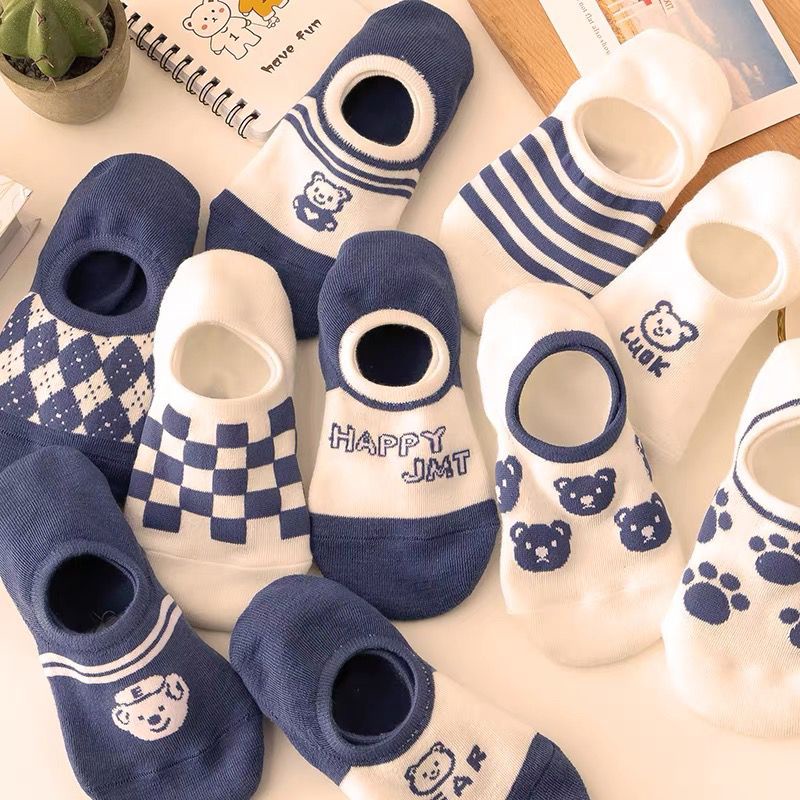 Vớ Mỏng Nhẹ Thoải Mái Chống Trượt Họa Tiết Gấu Dễ Thương Cho Nữ