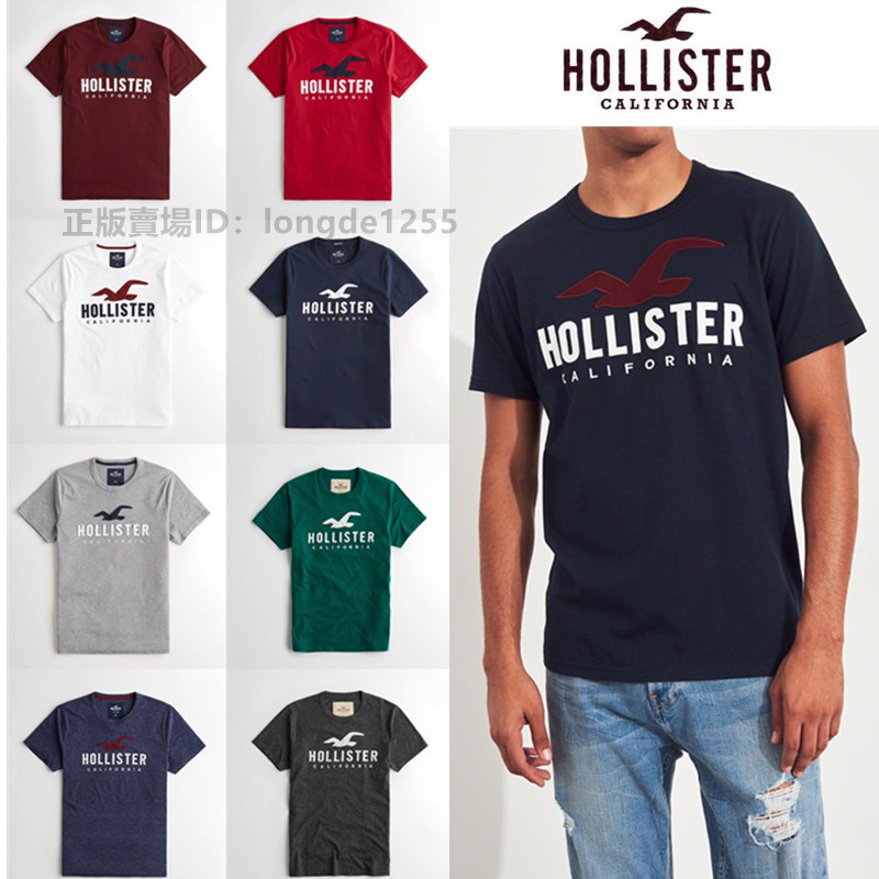 Áo Thun Nam Tay Ngắn Cổ Tròn Thêu Chữ Hollister Cá Tính