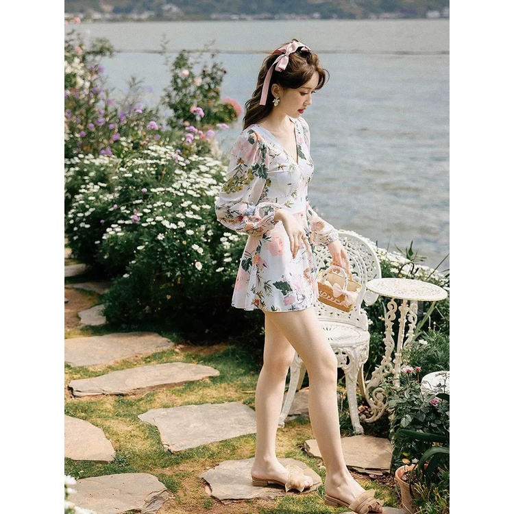 Bộ Đồ Bơi Một Mảnh Ôm Dáng Tay Dài In Họa Tiết Hoa Thời Trang Mới 2023 Cho Nữ