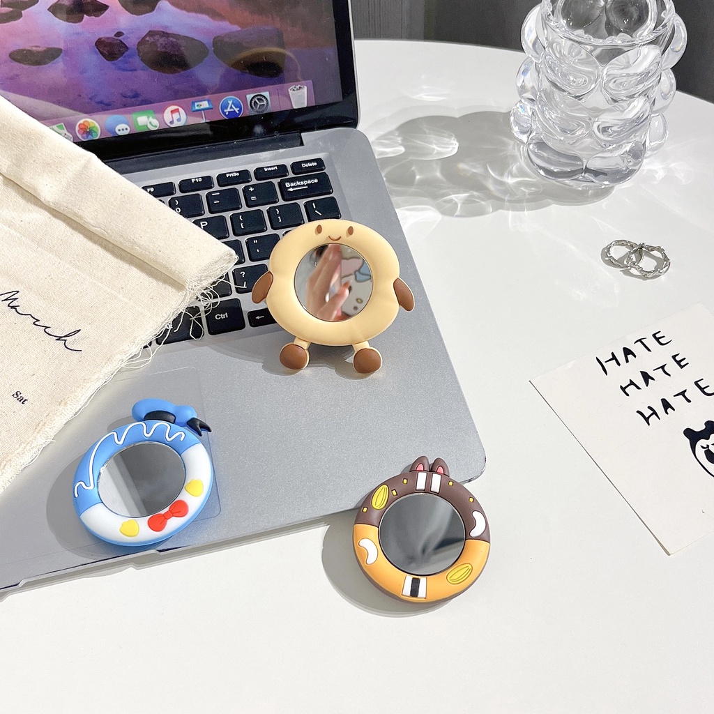 Hoạt Hình Disney Tròn Donut Họa Tiết Trang Điểm Gương Giá Đỡ Điện Thoại Hàn Quốc Đứng Nhẫn Cho Samsung Mobilephone
