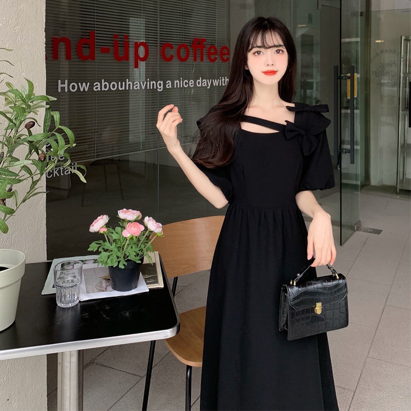 Đầm Dáng Ôm Eo Thon Gọn Đính Nơ Phong Cách Pháp Thời Trang Mùa Hè Cho Nữ