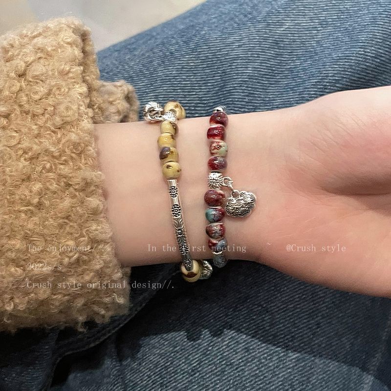 Vòng Tay Đá Hổ Phách Phong Cách Trung Hoa Cổ Điển Thiết Kế Mới Cho Nữ ne