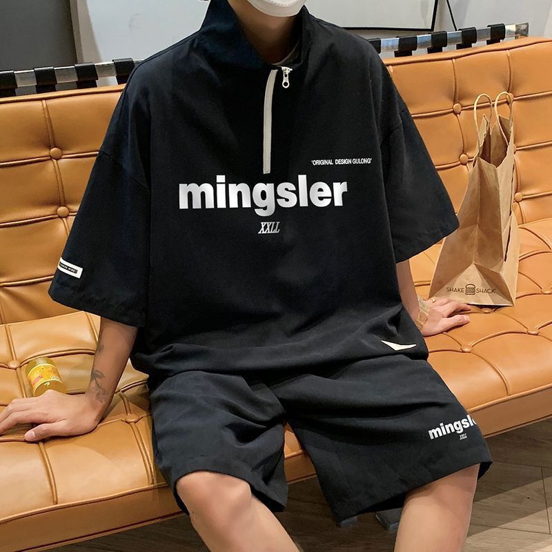 Bộ Đồ Thể Thao Hai Mảnh Áo Tay Ngắn Có Khóa Kéo Và Quần Short Thời Trang Mùa Hè Cao Cấp Cho Nam