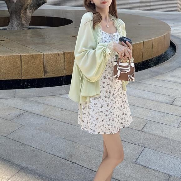 Jiashucheng Đầm Chữ a Hai Dây Họa Tiết Hoa Thời Trang Mùa Hè Cho Nữ