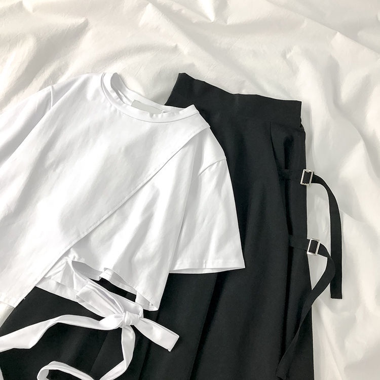 Set Áo Thun Ngắn Tay Cột Dây + Quần Lửng Phong Cách Hàn Quốc Thời Trang Mùa Hè Hàng Mới Dành Cho Nữ