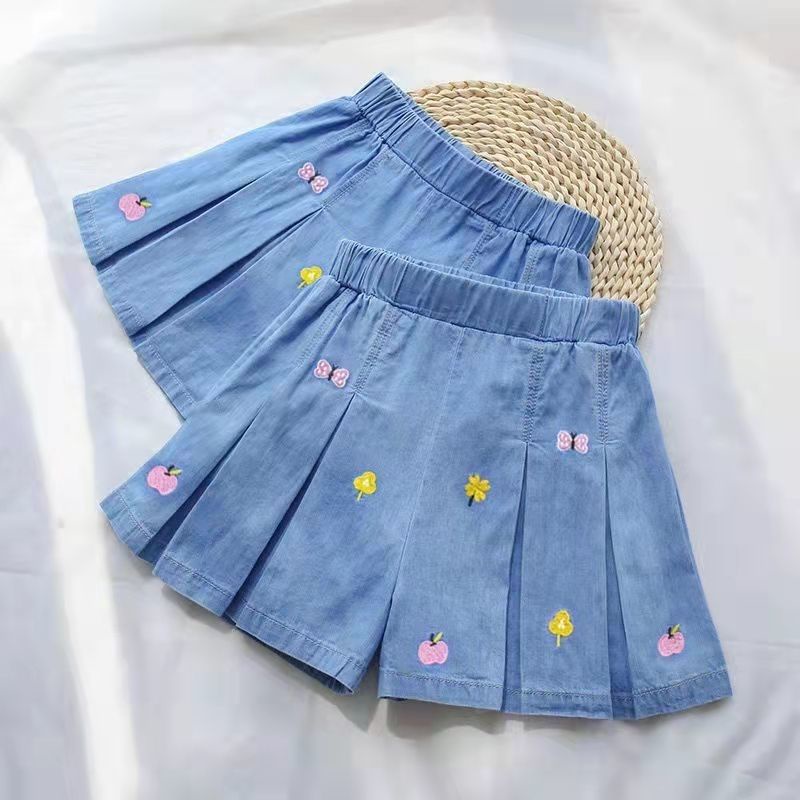 Quần Short Jean Giả Váy Vải Lụa Mát Thời Trang 2023 Cho Bé Gái