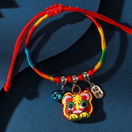 Vòng Tay Dây Thừng Nhiều Màu Sắc Có Chuông Hình Hổ zongzi Có Thể Điều Chỉnh Cho Trẻ Em