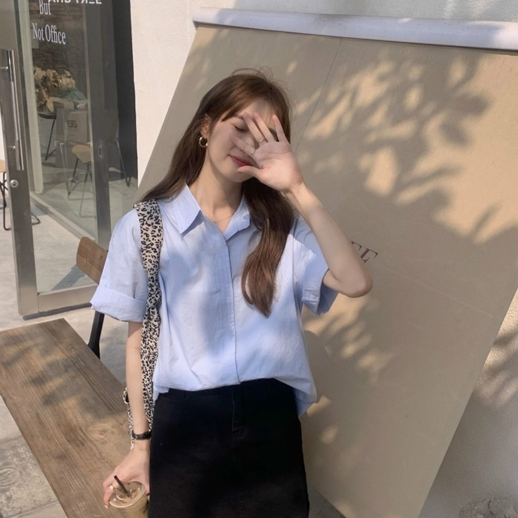 Áo Sơ Mi Tay Ngắn Dáng Rộng Màu Hồng Thời Trang Mùa Hè Hàng Mới Dành Cho Bạn Nữ