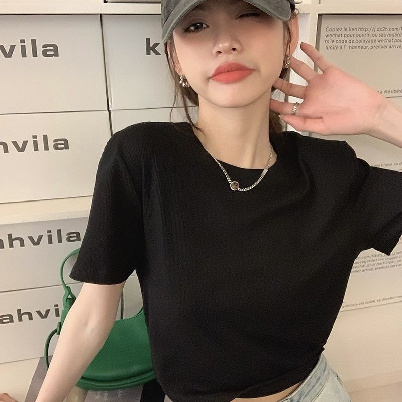 Hàng Mới Về ~ Áo Thun Ngắn Tay Ôm Dáng Vừa Vặn Với Thiết Kế Hở Lưng Phong Cách Mới Cho Nữ