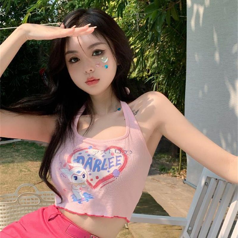 Áo Hai Dây Dáng Ngắn In Họa Tiết Phong Cách Nhật Bản Thời Trang Mùa Hè Quyến Rũ Cho Nữ / Búp Bê Barbiecore