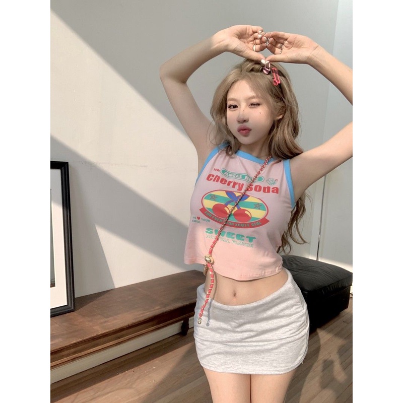 Áo Hai Dây Ôm Dáng Vừa Vặn Mùa Hè In Họa Tiết Màu Trơn Kiểu Chữ I Cho Nữ Mặc Ngoài Búp Bê Barbie / Barbiecore