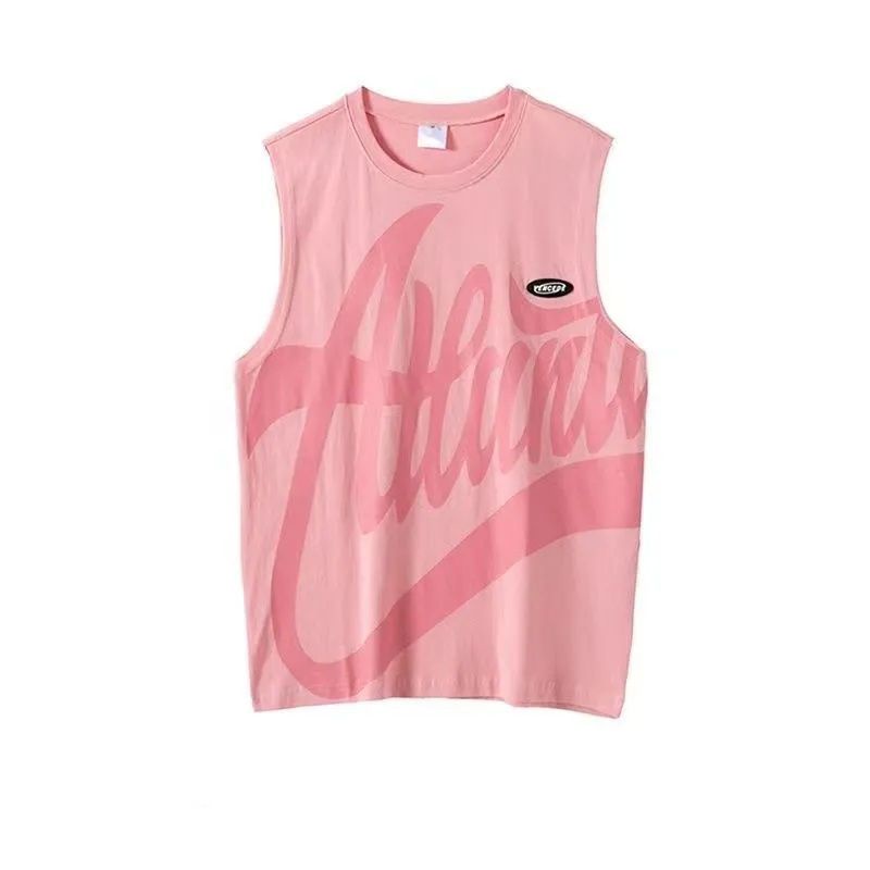 Áo Thun Thể Thao Không Tay Dáng Rộng In Họa Tiết Màu Hồng Thời Trang Mùa Hè Hàng Mới Dành Cho Bạn Nữ