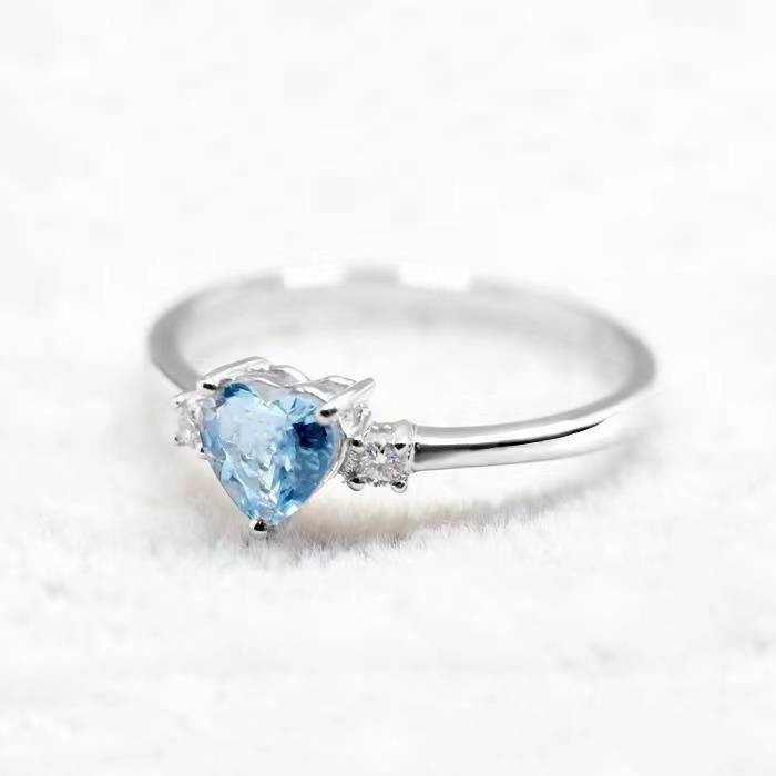 Nhẫn Thiết Kế Độc Đáo Thời Trang Sang Trọng Cho Nữ Nhẫn Hở Mạ Bạc 925 Hình Trái Tim Đính Đá Topaz Xanh Dương Độc Đáo Dễ Phối Đồ Thời Trang Cho Nữ