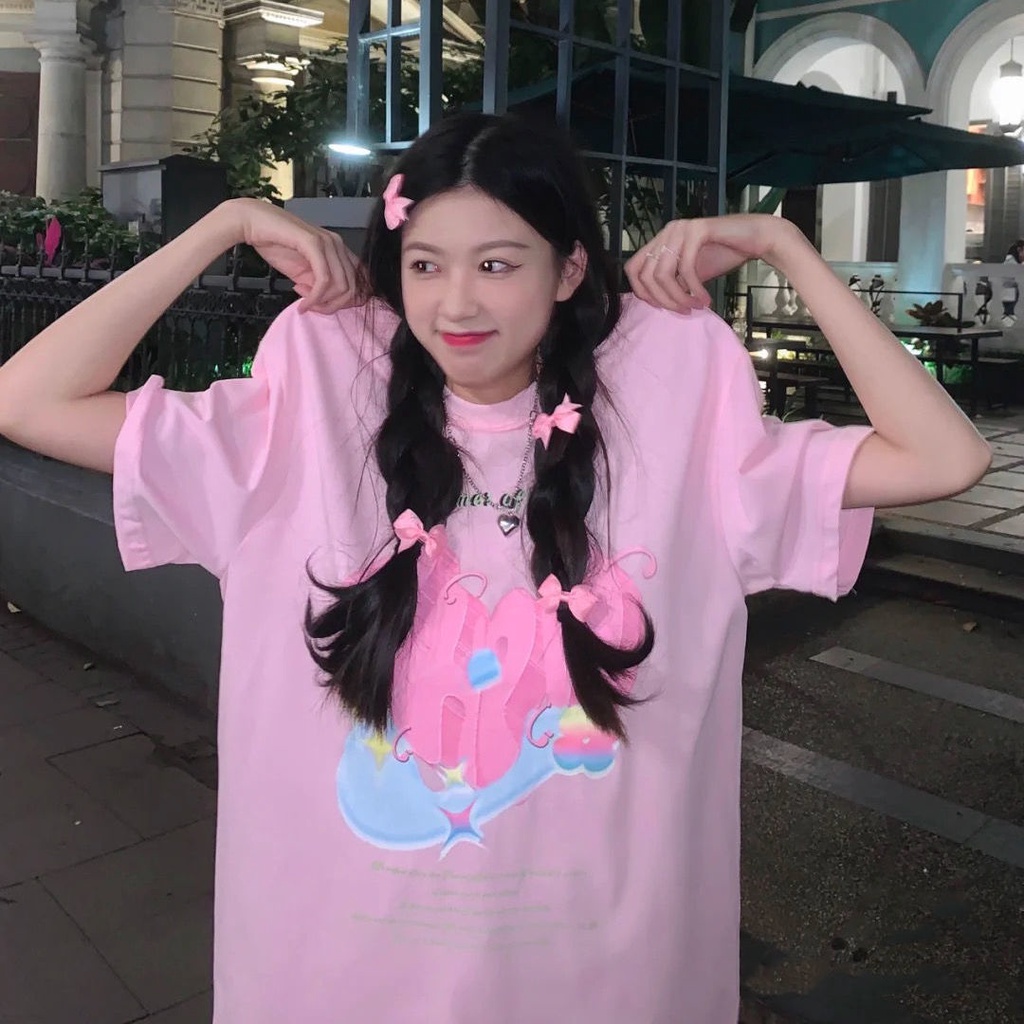 Áo Thun 100% Cotton Tay Ngắn Dáng Rộng Phong Cách Hàn Quốc Thời Trang Mùa Hè Cho Nữ