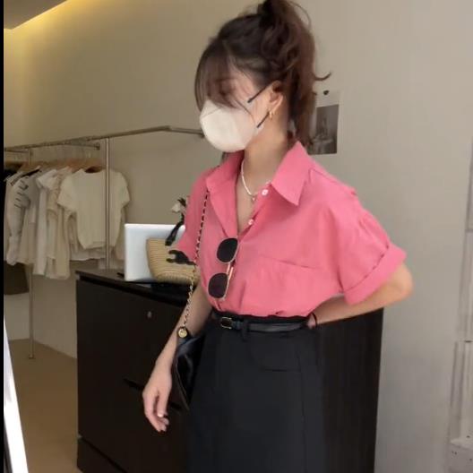 Áo Sơ Mi Tay Ngắn Dáng Rộng Màu Trắng Hồng Phong Cách Hàn Quốc Thời Trang Xuân Hè Mới Cho Nữ