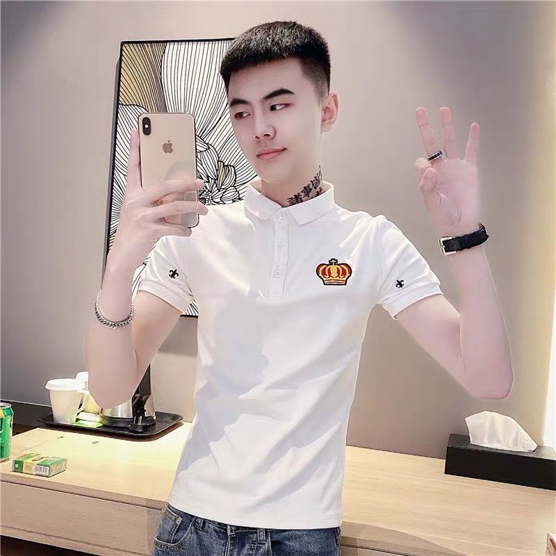 Áo Thun Polo Tay Ngắn Dáng Ôm Thêu Họa Tiết Thời Trang Cho Nam