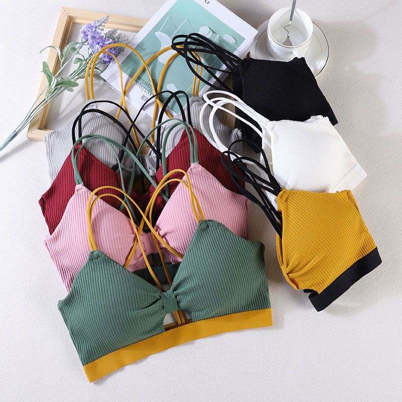 Áo Lót Cotton Không Gọng Dây Chéo Lưng Gợi Cảm Cho Nữ