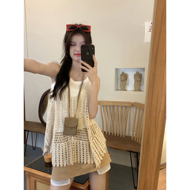 Set Áo Dây Dệt Kim Và Áo Khoác Sát Nách Thời Trang Dành Cho Nữ