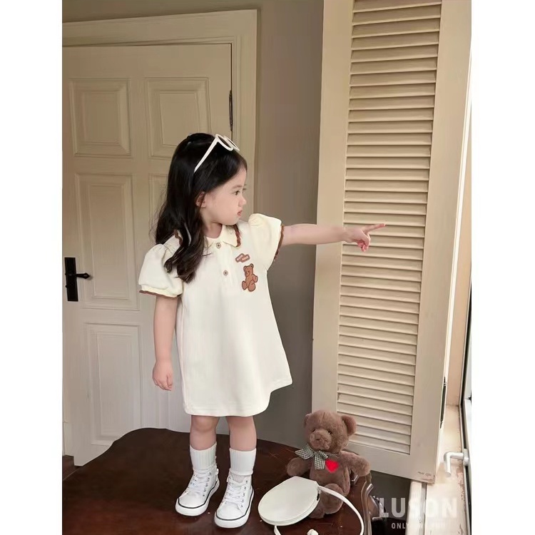 Đầm Thun Polo Phong Cách Preppy Thời Trang Mùa Hè 2023 Dành Cho Bé Gái