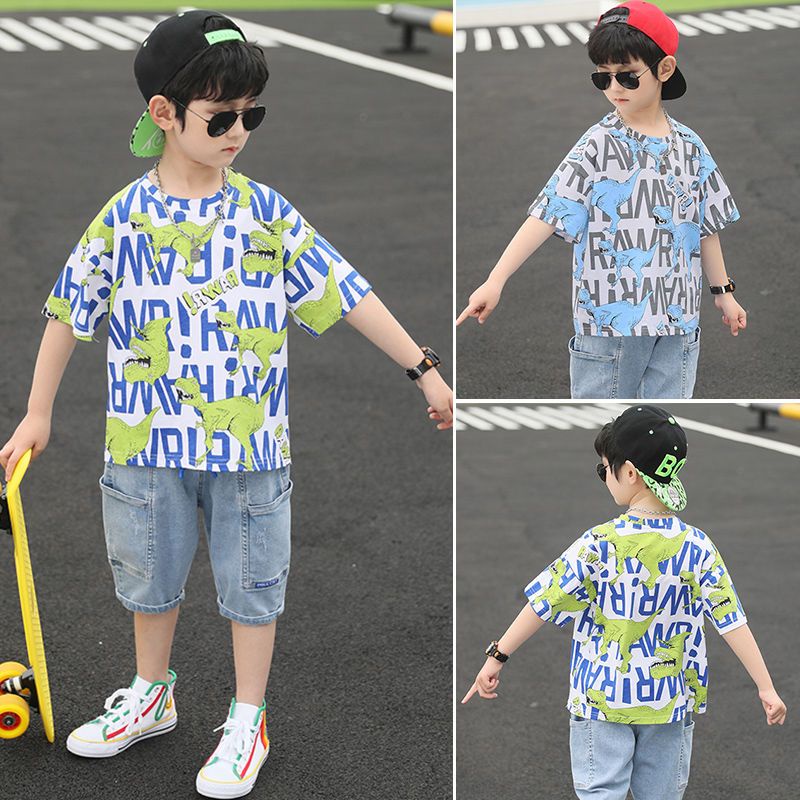 Bộ Áo Thun Tay Ngắn Và Quần Jeans Rách Phong Cách Thời Trang Mùa Hè Mới 2023 Dành Cho Bé Trai