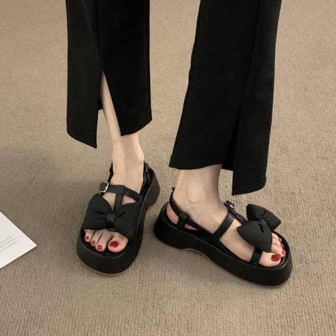 Giày Sandal Đế Dày Đính Nơ Thời Trang Mùa Hè