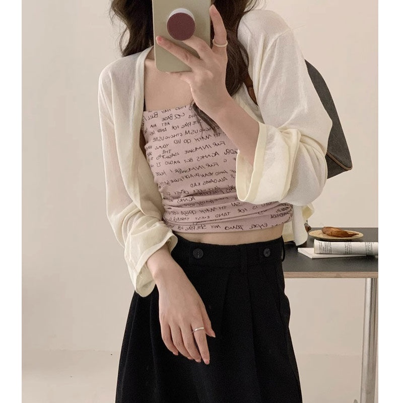 Áo Khoác Cardigan Dệt Kim Mỏng Tay Dài Dáng Ngắn Thời Trang Dành Cho Nữ