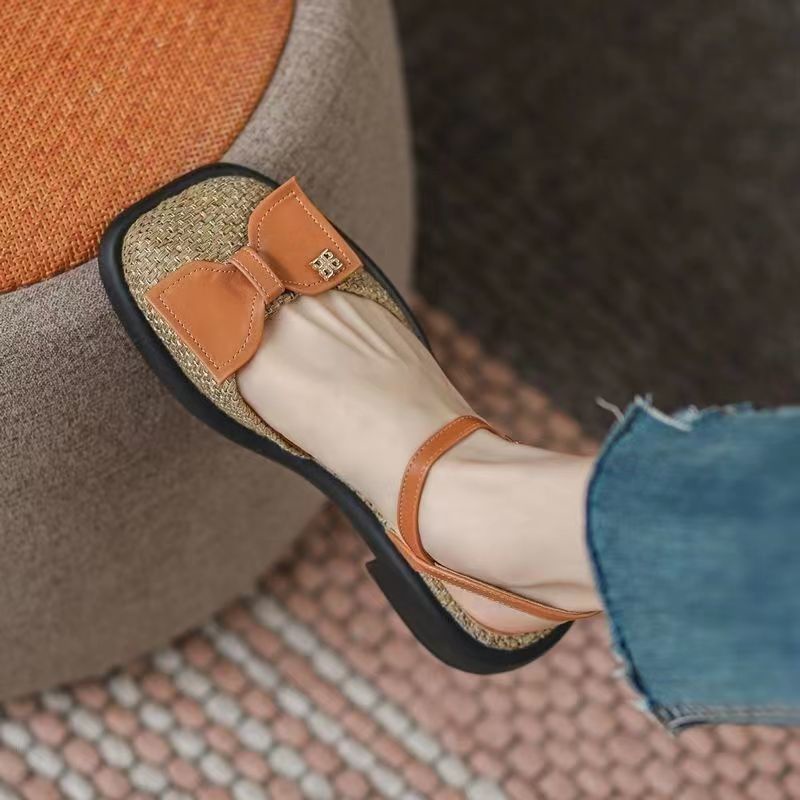 Hàng Mới Về ~ Sandal Cao Gót Hở Ngón Đế Phẳng Thắt Nơ Cài Khóa Cao Cấp Trẻ Trung Dành Cho Nữ