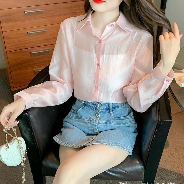 Áo Sơ Mi Mỏng Dáng Rộng Màu Trơn Đính Nơ Phong Cách Phương Tây Mới Cho Nữ