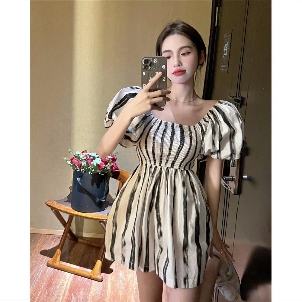 Jumpsuit Trễ Vai Lưng Cao Họa Tiết Kẻ Sọc Thời Trang Mùa Hè Cho Nữ