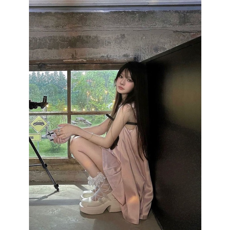 Đầm Búp Bê Ngắn Sát Nách Dáng Rộng Mềm Mại Phong Cách Pháp Thời Trang Mùa Hè Cho Nữ