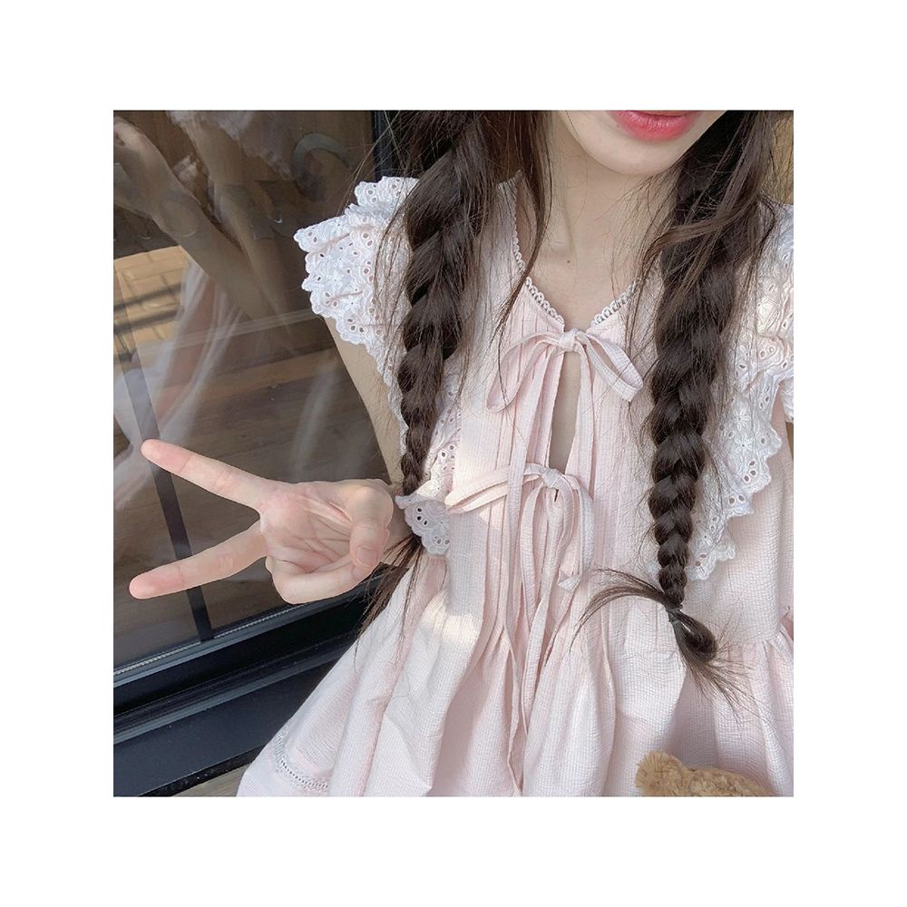 Đầm Dáng Rộng Tay Cánh Tiên Phối Ren Thời Trang Mùa Hè Xinh Xắn Cho Nữ