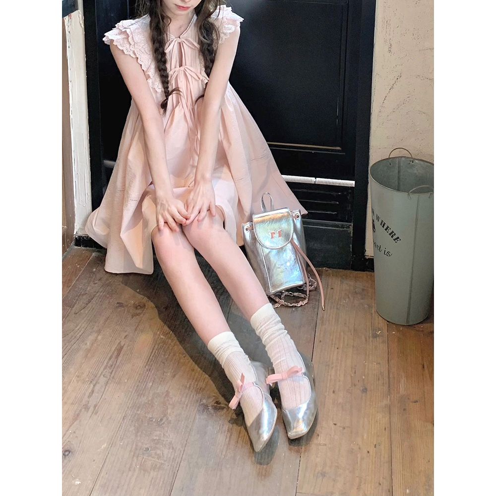 Đầm Dáng Rộng Tay Cánh Tiên Phối Ren Thời Trang Mùa Hè Xinh Xắn Cho Nữ