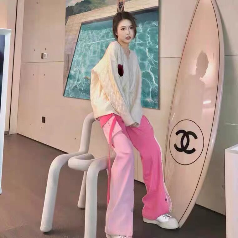 Quần Yếm Dài Ống Rộng Lưng Cao Màu Hồng Thời Trang Xuân Hè Phong Cách Mới Cho Nữ