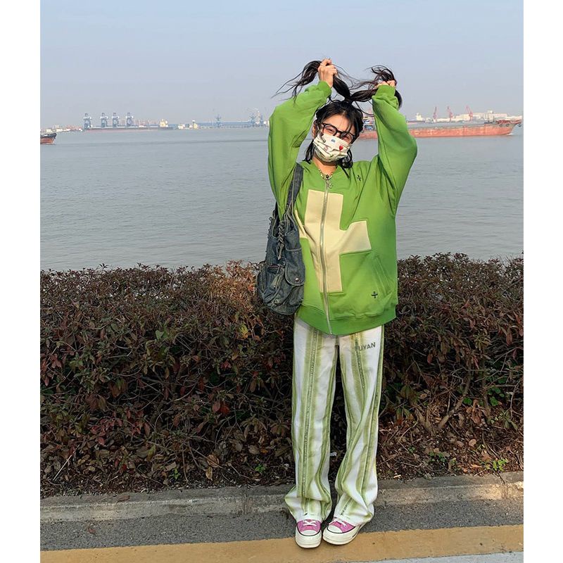 Quần Jean Ống Rộng Nhuộm Màu Phong Cách Đường Phố Thời Trang Xuân Thu Mới