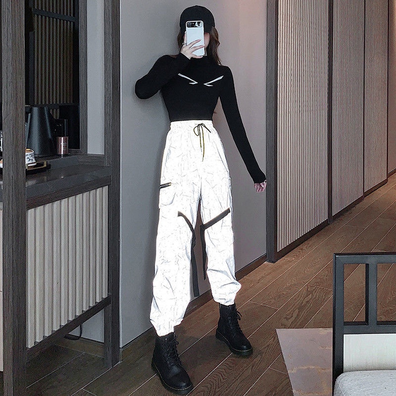 Quần Yếm Phản Quang Phong Cách Harajuku Mẫu Mới 2023 Thời Trang Mùa Xuân Cho Nữ