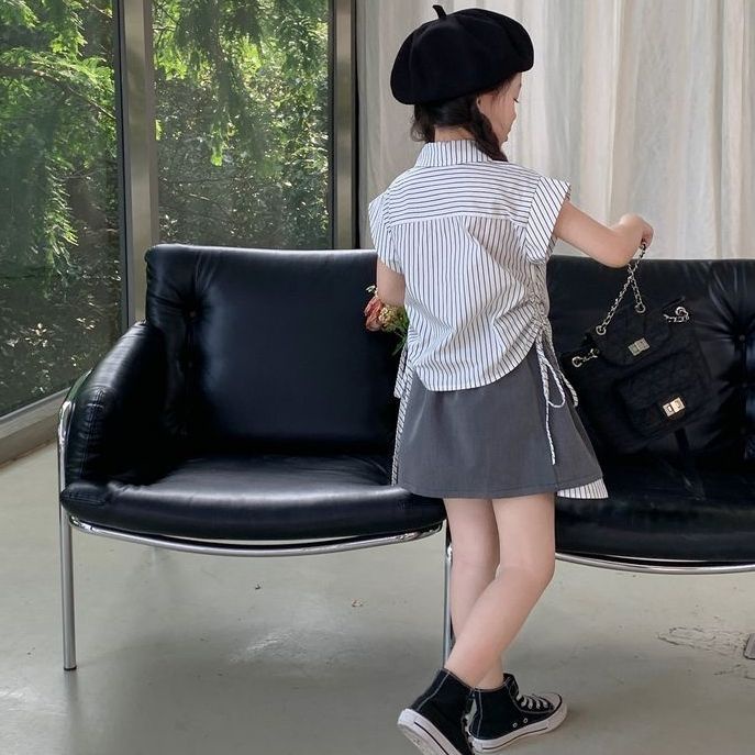 Set Áo Thun Ngắn Tay + Quần Culottes Mùa Hè 2023 Thời Trang Cho Bé Gái