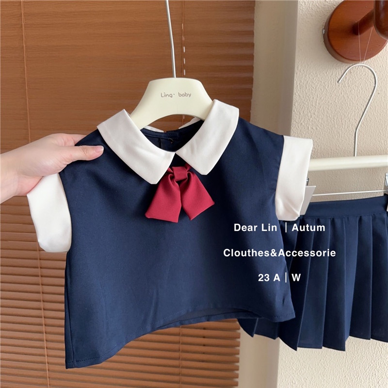 Set Áo Và Chân Váy Xếp Ly Phong Cách Preppy Hàn Quốc Mới 2023 Cho Bé Gái