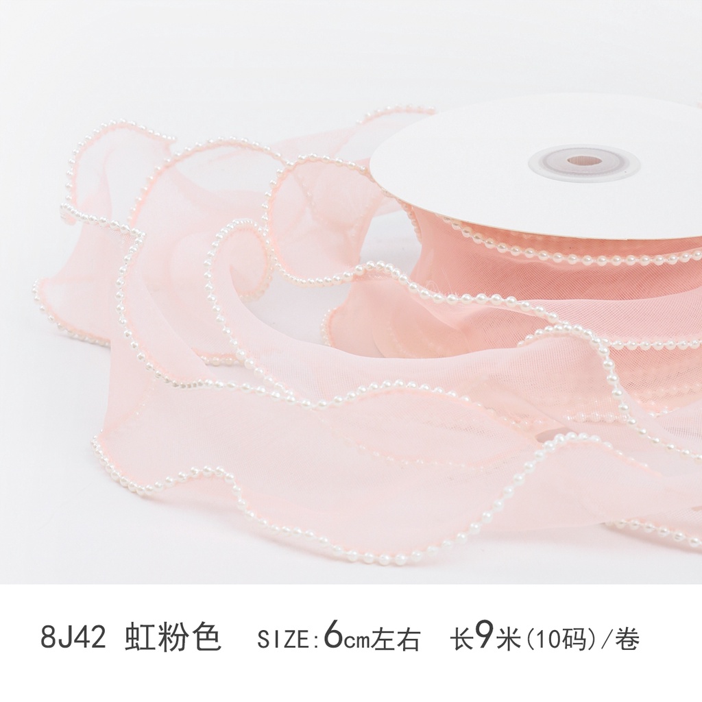 Jiuxia Ngọc Trai Đuôi Cá Sợi Bó Hoa Trang Trí Ruy Băng Hoa Bao Bì Ruy Băng Sóng Sợi Ruy Băng Nơ Tự Làm Chất Liệu