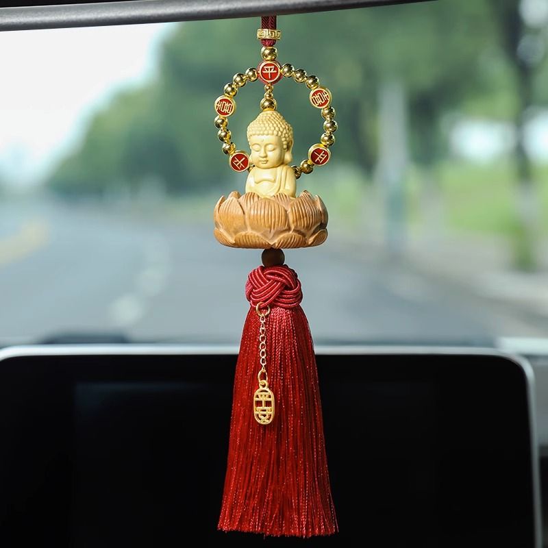 Dây Treo Trang Trí Gương Chiếu Hậu Xe Hơi 8.1 In Hình Hoa Sen Phật Giáo