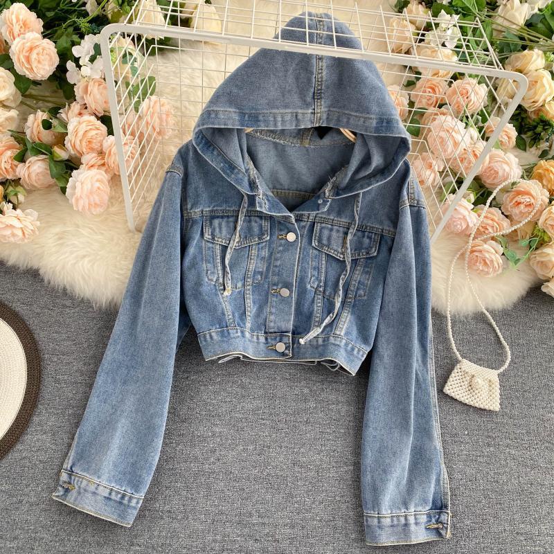 Hàng Có Sẵn Áo Khoác Denim Có Mũ Trùm Phong Cách Hong Kong Thời Trang Xuân Thu Mới Cho Nữ