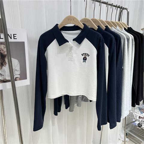 Hàng Mới Về Áo Thun Polo Tay Dài Thêu Họa Tiết Phong Cách Hàn Quốc Mới 2023 Cho Bé Gái