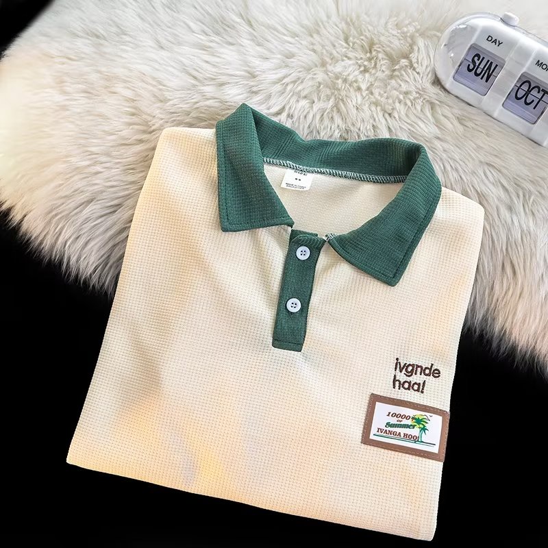 Áo Sơ Mi Tay Lửng Màu Trơn In Họa Tiết insPOLO Trẻ Trung Thời Trang Mùa Hè 2023 Phong Cách Harajuku Mới Cho Nam