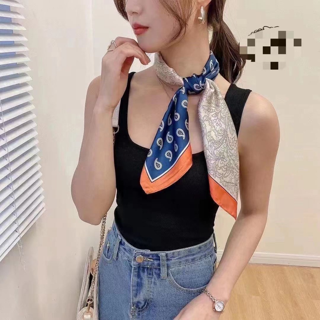 Khăn Choàng Lụa Dáng Vuông Nhỏ Thời Trang Thu Đông Phong Cách Hàn Quốc Cho Nữ