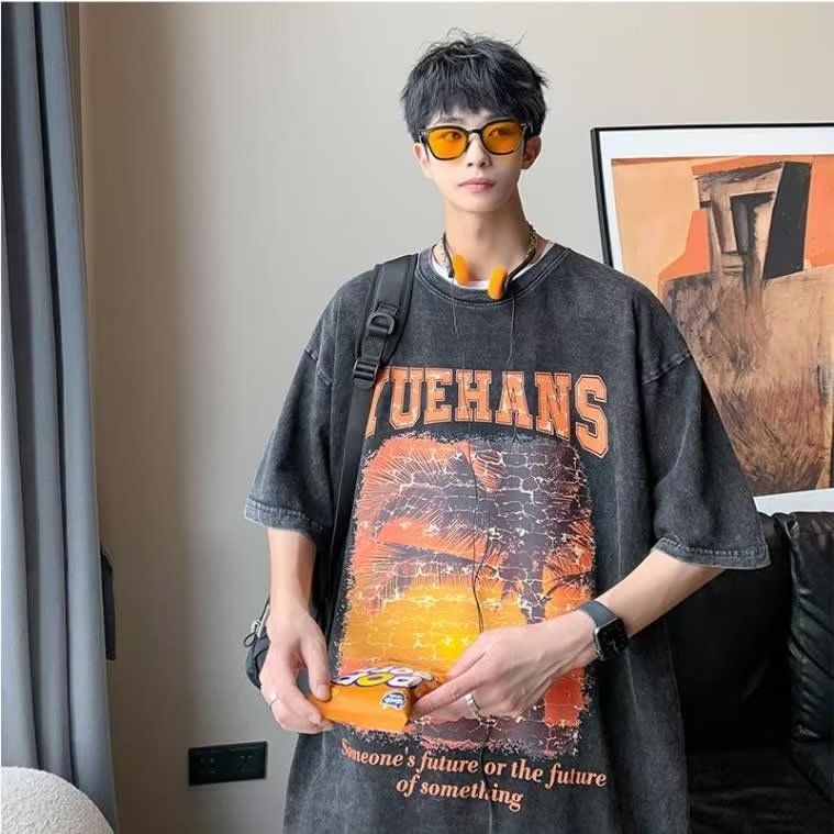 Áo Thun Tay Ngắn Dáng Rộng Phong Cách Hip Hop Đường Phố Mỹ Thời Trang Mùa Hè Mới Cho Nam