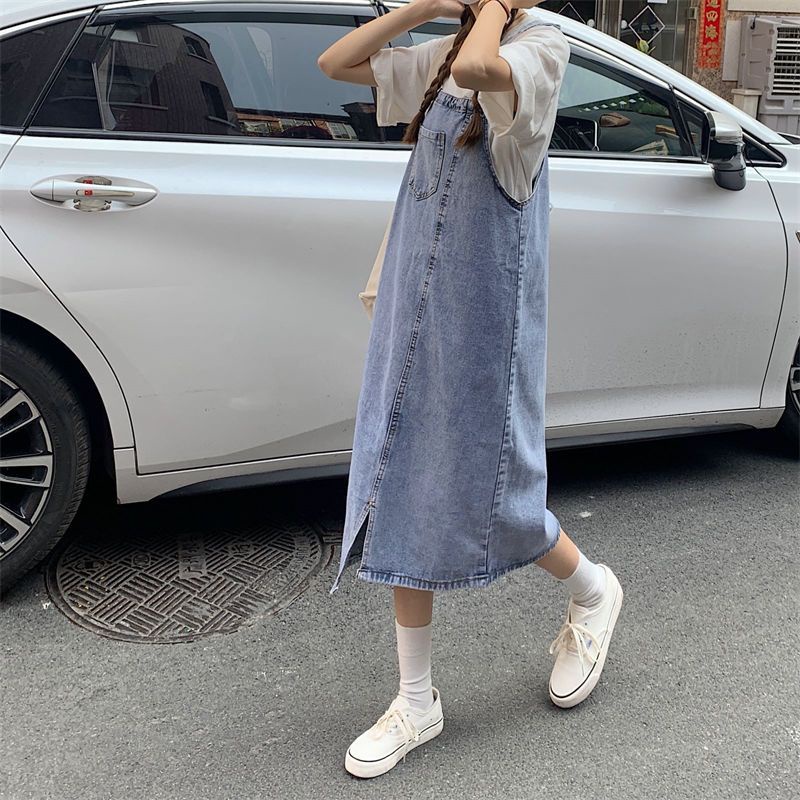 Đầm Yếm Denim Dáng Rộng Phong Cách Nhật Bản Dễ Thương HZFWC3680